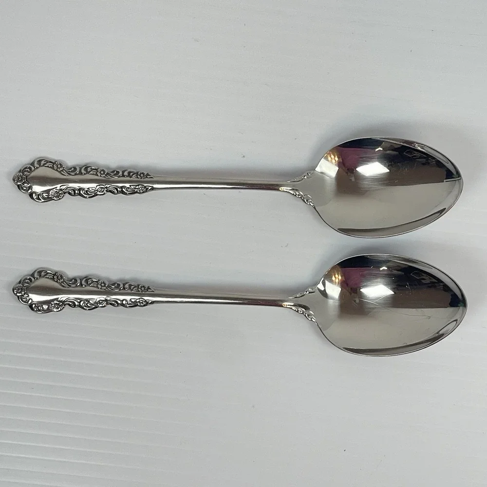 Oneida SHELLEY Cube Stainless Steel Flatware Floral Lot 6 Serving Fork Spoons